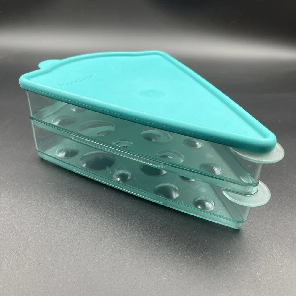 Vintage Tupperware Keep 'N Heat Pizza Keeper Set Teal 4106A-2 Triangle Container